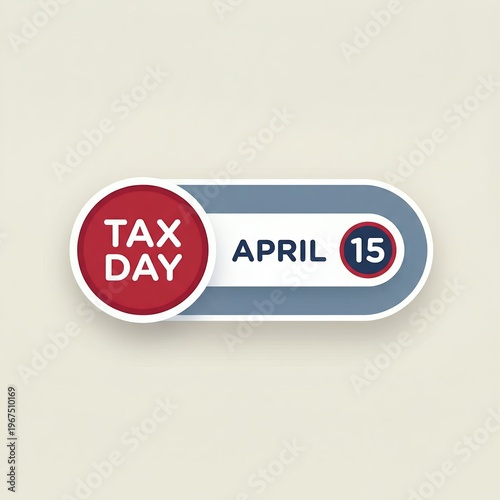 Red circle with tax day text next to a rounded rectangle with April 15 date tax day april 15
