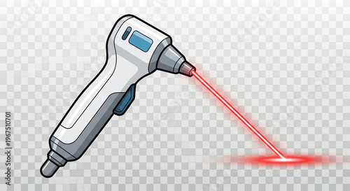 A digital illustration of a laser gun with a red beam and transparent background