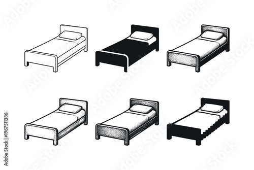 Bed Design Variations. Single bed with straight headboard and neatly placed pillow, created for compact bedrooms or guest rooms |