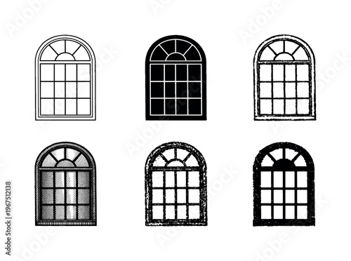 Arched top window with divided glass panels and sturdy frame, representing classic architectural style | Create ONE image