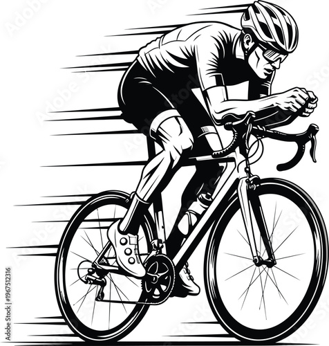 Man riding bicycle fast in motion speed cycling athlete