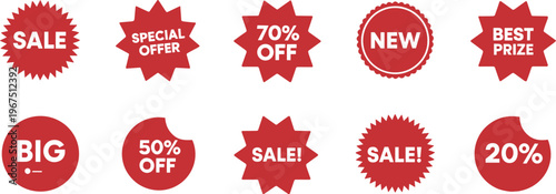 Red Sale and Discount Offer Stickers vector illustration