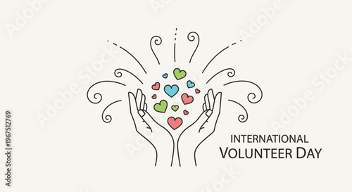 International Volunteer Day colorful heart illustration.