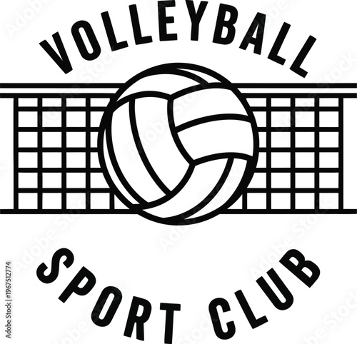 Volleyball sport club logo with ball and net illustration