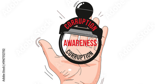 Hand holding corruption awareness symbol.