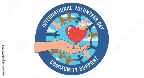 International Volunteer Day community support logo.