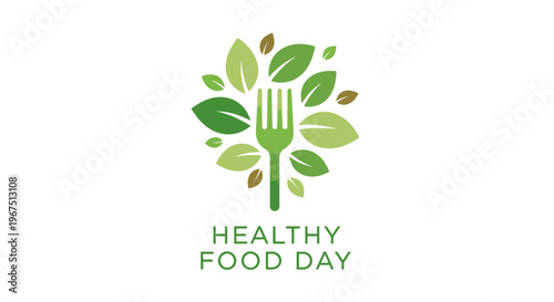 Healthy food day logo with green leafy design.