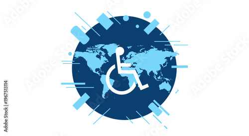 Disability awareness symbol on globe background.