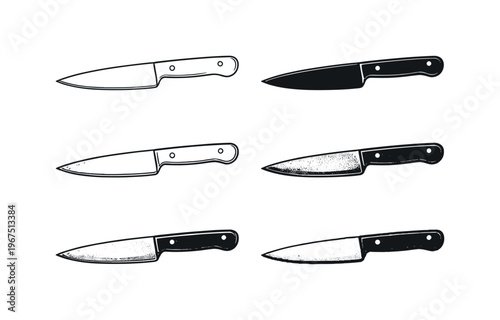 Utility kitchen knife with medium length blade and simple grip, created for everyday food preparation