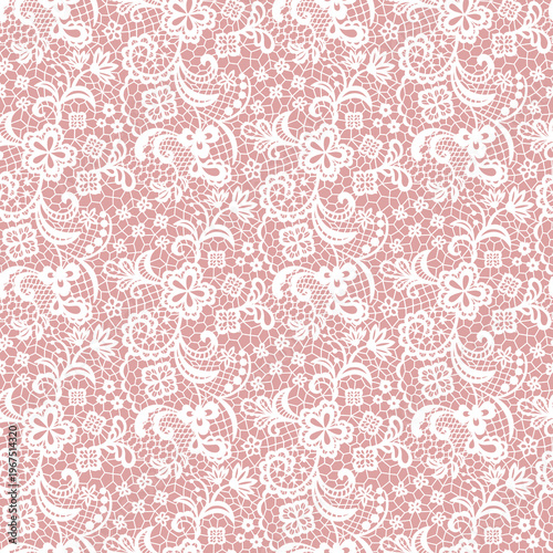 Seamless White Vintage Lace Pattern with Flowers