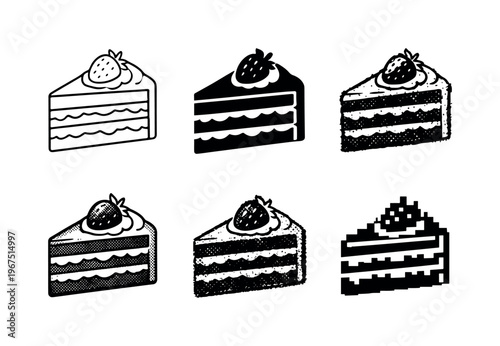 Strawberry Cake Variants. Strawberry cake slice with visible layers and icing, offered as a festive dessert after meals | Create