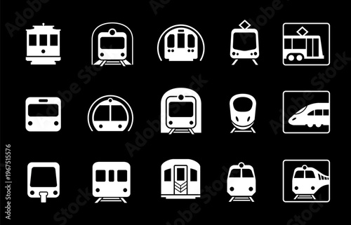 Railway transport icons set. The outline icons are well scalable and editable. Contrasting vector elements are good for different backgrounds. EPS10.