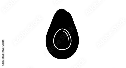Stylized black silhouette of a halved avocado with a white outline representing the pit isolated on a clean white background symbolizing healthy eating and organic ingredients