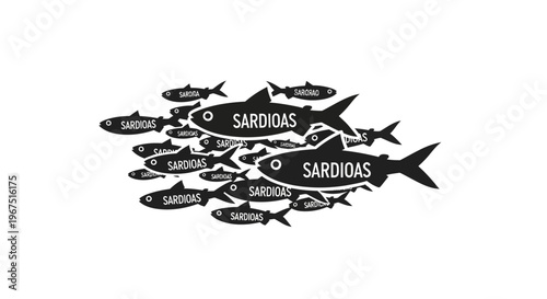 Dynamic school of sardines swimming together in unison a powerful representation of teamwork unity and collective strength depicted in a stylized black and white graphic