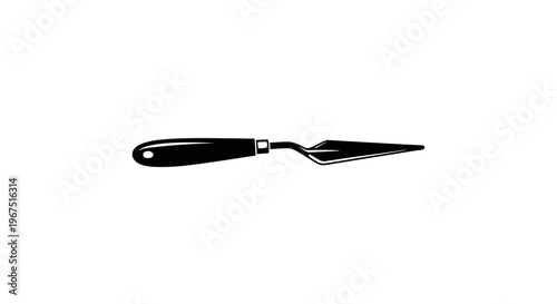 Classic black art palette knife with a curved metal blade and smooth wooden handle isolated on a clean white background symbolizing creativity and artistic expression in studio