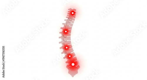 A vector graphic illustration of a spine with red glowing pain points