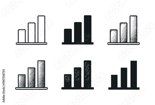 Diverse Bar Chart Styles. Vertical bar chart with three ascending rectangular bars on a baseline, used to compare values and show