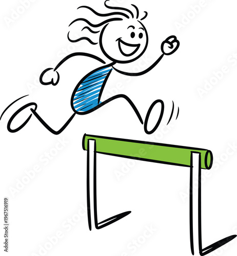 Stick figure athlete jumping over a hurdle