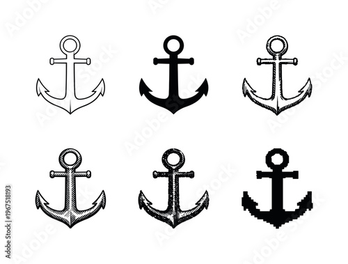 Nautical anchor emblem with curved arms and circular top ring, symbolizing stability strength and maritime tradition | Create ONE