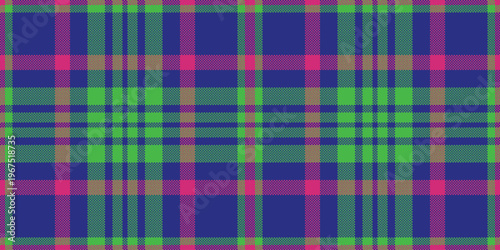 Womens fashion plaid seamless texture, trend tartan pattern vector. Decor textile check fabric background in blue and green colors.