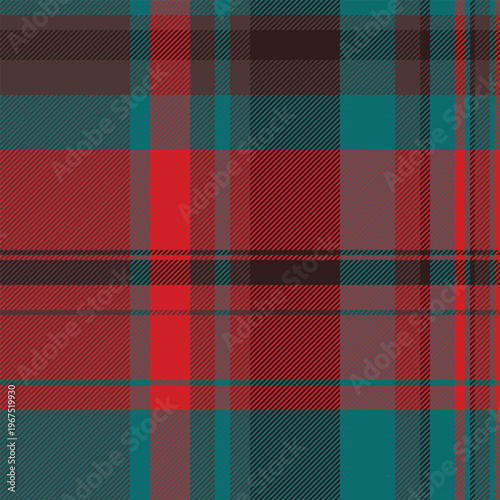 Mother fabric textile tartan, drapery texture vector seamless. Installing background plaid pattern check in red and cyan colors.