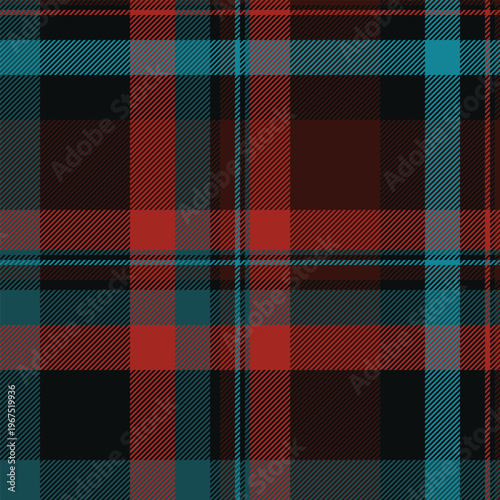 Scotland fabric check tartan, packing background seamless textile. Sexual plaid pattern texture vector in black and cyan colors.