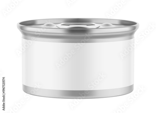 Hight realistic can mockup for preserved food, pet food. Vector illustration isolated on white background. Easy to use for presentation your product, idea, design. EPS10.