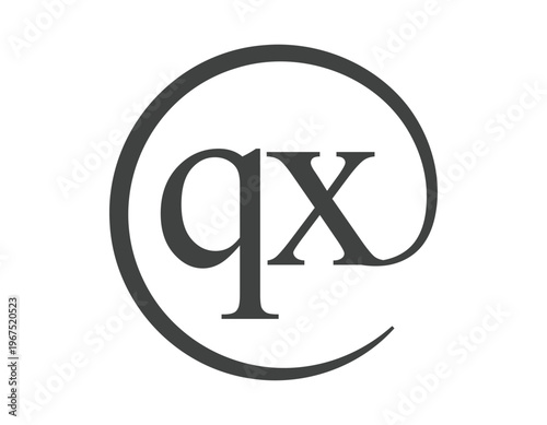 QX logo from two letter with circle shape email sign style. Q and X round logotype of business company