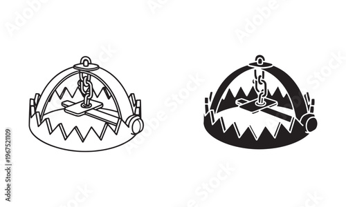Hunting Trap Icons in Outline and Solid Black Vector