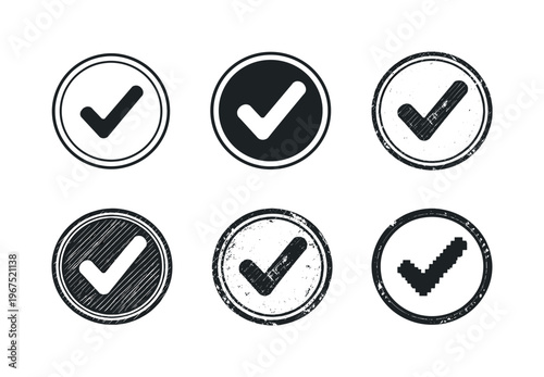 Official rubber stamp imprint with circular outline and central check mark, mark used to show approval and acceptance | Create