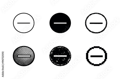 Minimal circle icon with single horizontal line inside, graphic sign representing decrease or collapse action | Create ONE image