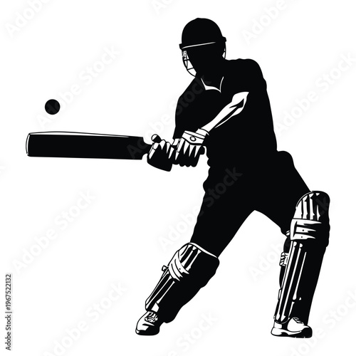 Silhouette of a cricketer hitting a ball with a bat with outdoor activity with protective gear