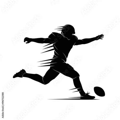 American Football Player Kicking Ball Silhouette.