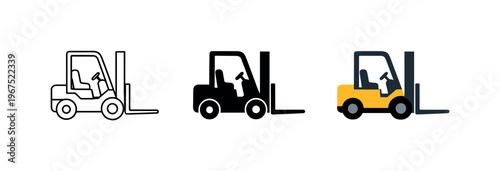Inside warehouse handling context identical forklift icons appear arranged left to right with consistent lifting mast and fork