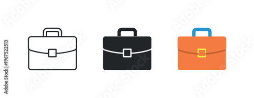 Inside corporate setting context identical briefcase icons appear arranged left to right with consistent handle arc and