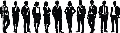 Professional Business People Silhouettes Vector Set Featuring Corporate Men and Women in Suits Isolated on White Background for Office Designs