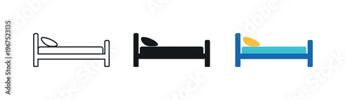 Compassionate care concept represented by matching hospital bed icons aligned horizontally with identical frame structure and