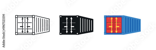 Cargo Container Icons. Logistics workflow concept represented by matching cargo container icons aligned horizontally with
