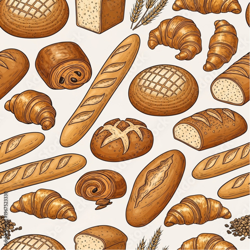 Assorted Bread Loaves and Pastries Illustration.