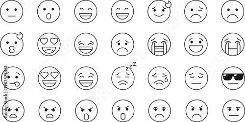 Emoji face expression line icon set, emoticon emotions vector outline modern reaction symbols collection mood feeling communication design
