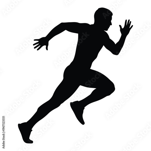 Silhouette of a sprinter running with track and field with outdoor activity