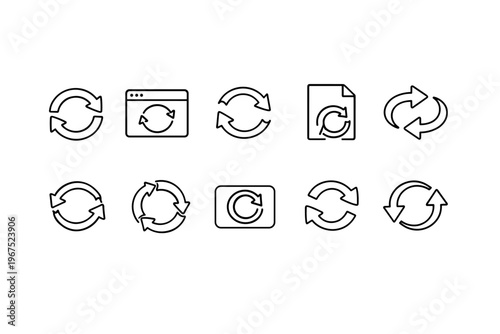 Collection of refresh and reload icons with circular arrows in various designs