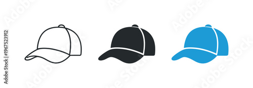 Streetwear Baseball Cap Icons. Within streetwear culture context identical baseball cap icons appear arranged left to right with
