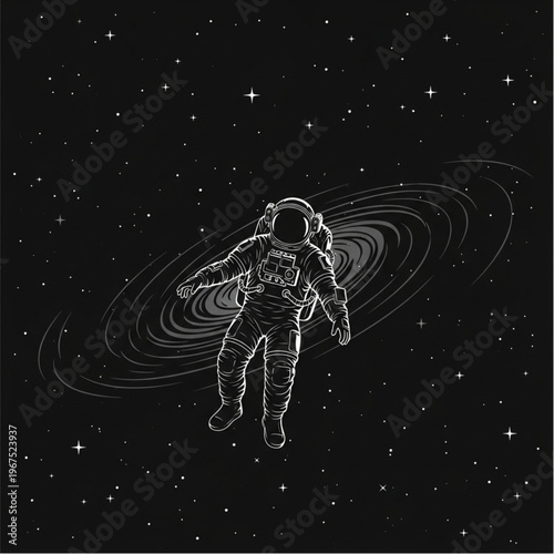 Astronaut Floating in Space with Galaxy.