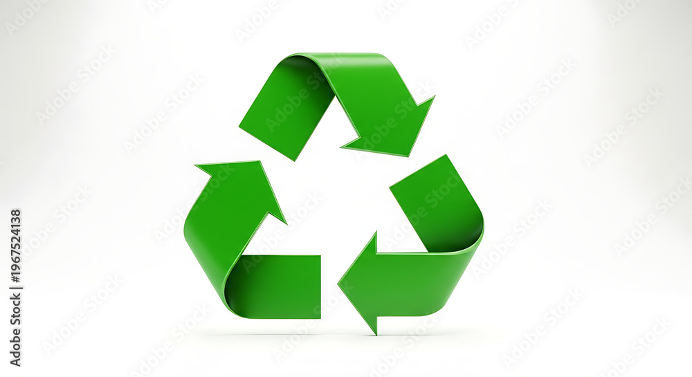 Fototapeta premium Green recycling symbol with arrows on white background