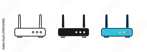 Within remote communication landscape context identical modem router icons appear arranged left to right with consistent
