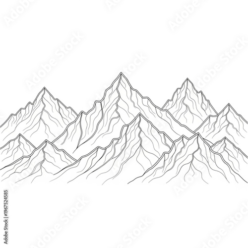 Black and White Mountain Range Illustration.
