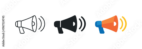 Online promotion concept illustrated by matching megaphone with signal wave icons aligned horizontally with identical cone shape