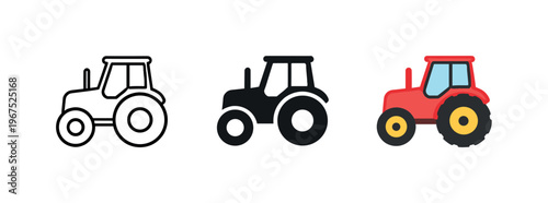 Within smart agriculture workflow context identical tractor icons appear arranged left to right with consistent cabin outline and