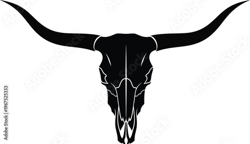 Cow Skull Longhorn Horn Silhouette Western Style Illustration